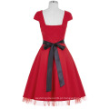 Grace Karin Stock Manga Manga Quadrada Comprimento Alto Stretchy Retro Style Red Vintage Dress CL008951-2